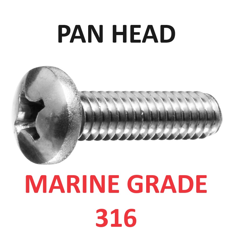 Marine Grade Pan Head  Machine Screws-Metal Threads 316 Stainless Steel 
